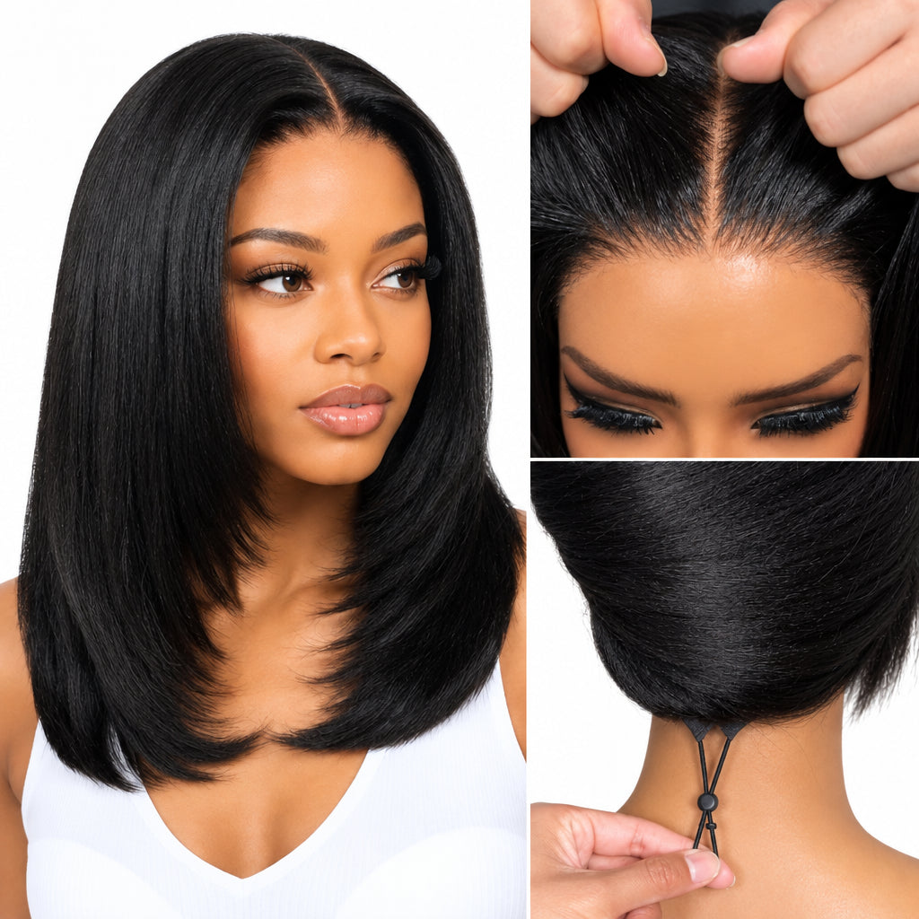 Yaki Straight Bob Wig | 7x5 Glueless Lace | Pre-Layered Side Part | 150% & 180% Density