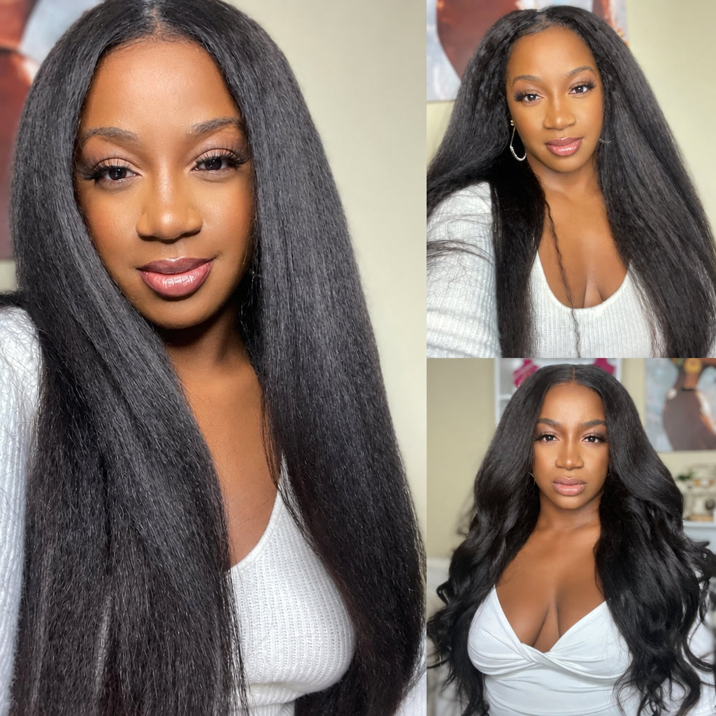 Kinky Straight V Part Wig – Glueless Human Hair, 150% Density