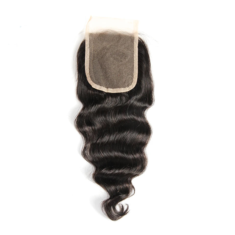 Loose Wave 4x4 Lace Closure – 100% Remy Human Hair, Transparent Swiss Lace, 12"–22"