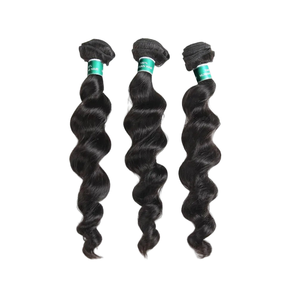 Loose Wave Human Hair Bundles (3 Pcs) – 100% Remy Malaysian Hair, Natural Black, 10"–28"