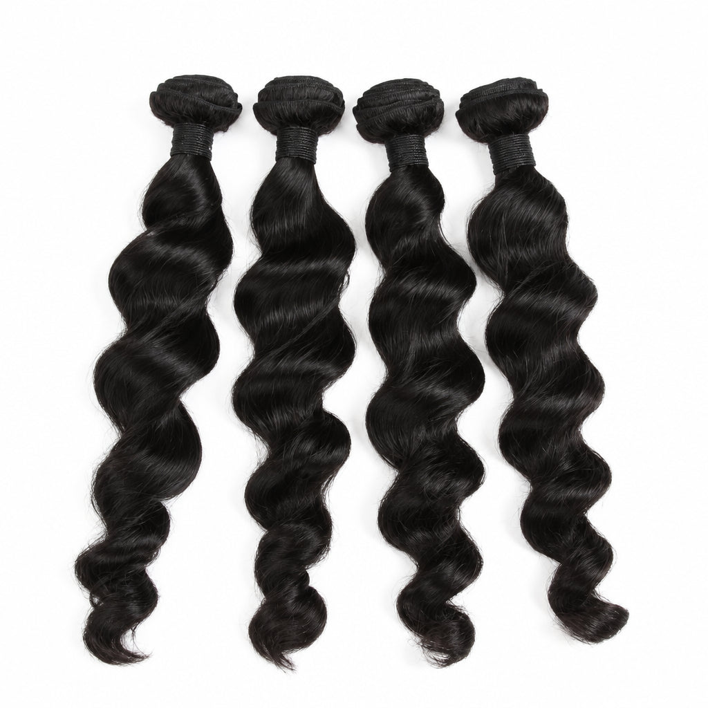 Loose Wave Human Hair Bundles (3 Pcs) – 100% Remy Malaysian Hair, Natural Black, 10"–28"