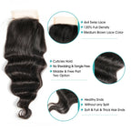 Loose Wave 4x4 Lace Closure – 100% Remy Human Hair, Transparent Swiss Lace, 12"–22"