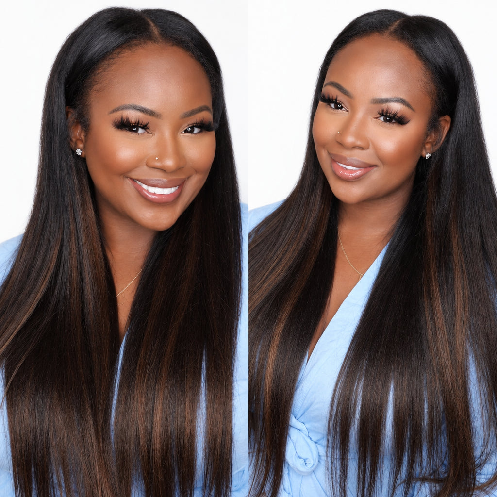 Yaki Straight V Part Wig | Ombre & Natural Color | Glueless Human Hair