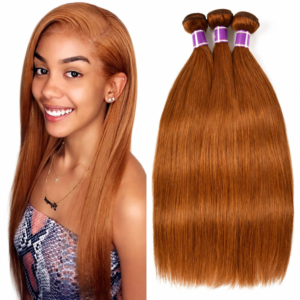 #30 Auburn Straight Human Hair Bundles | 1B30 Ombre Option | 1/3/4 Pack | 100g | Sew-In Weave