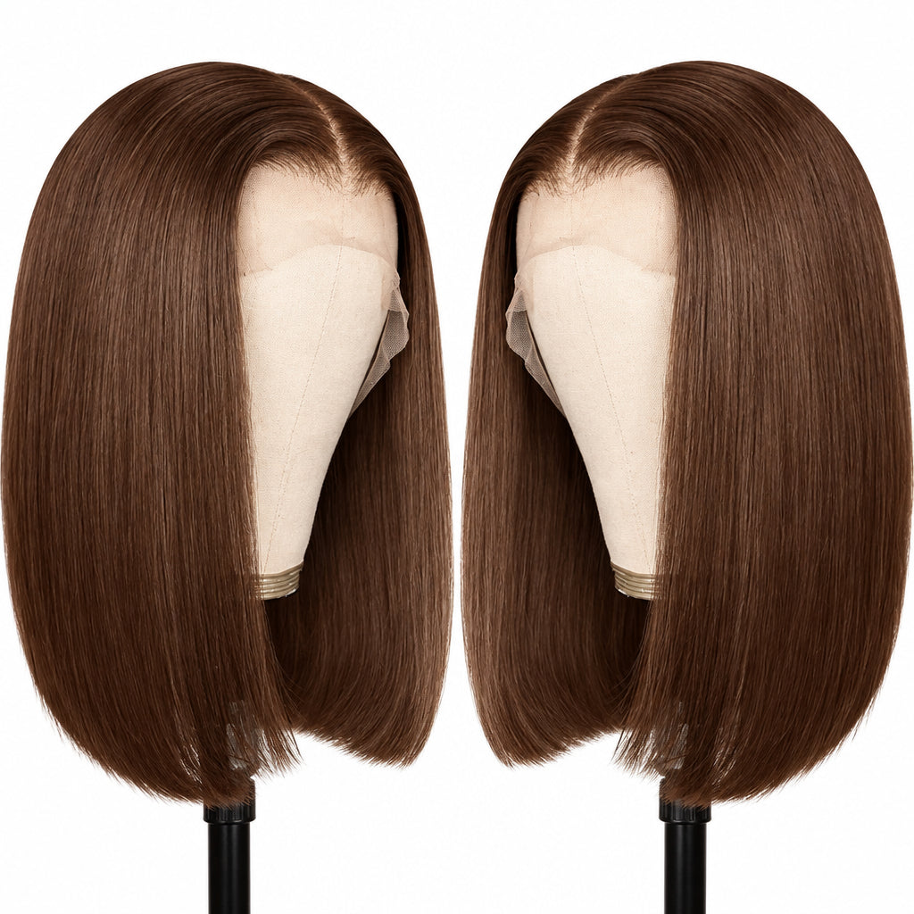 Chocolate Brown Bob Wig | 13x4 Transparent Lace Front | Bone Straight | 100% Remy Human Hair