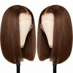 Chocolate Brown Bob Wig | 13x4 Transparent Lace Front | Bone Straight | 100% Remy Human Hair