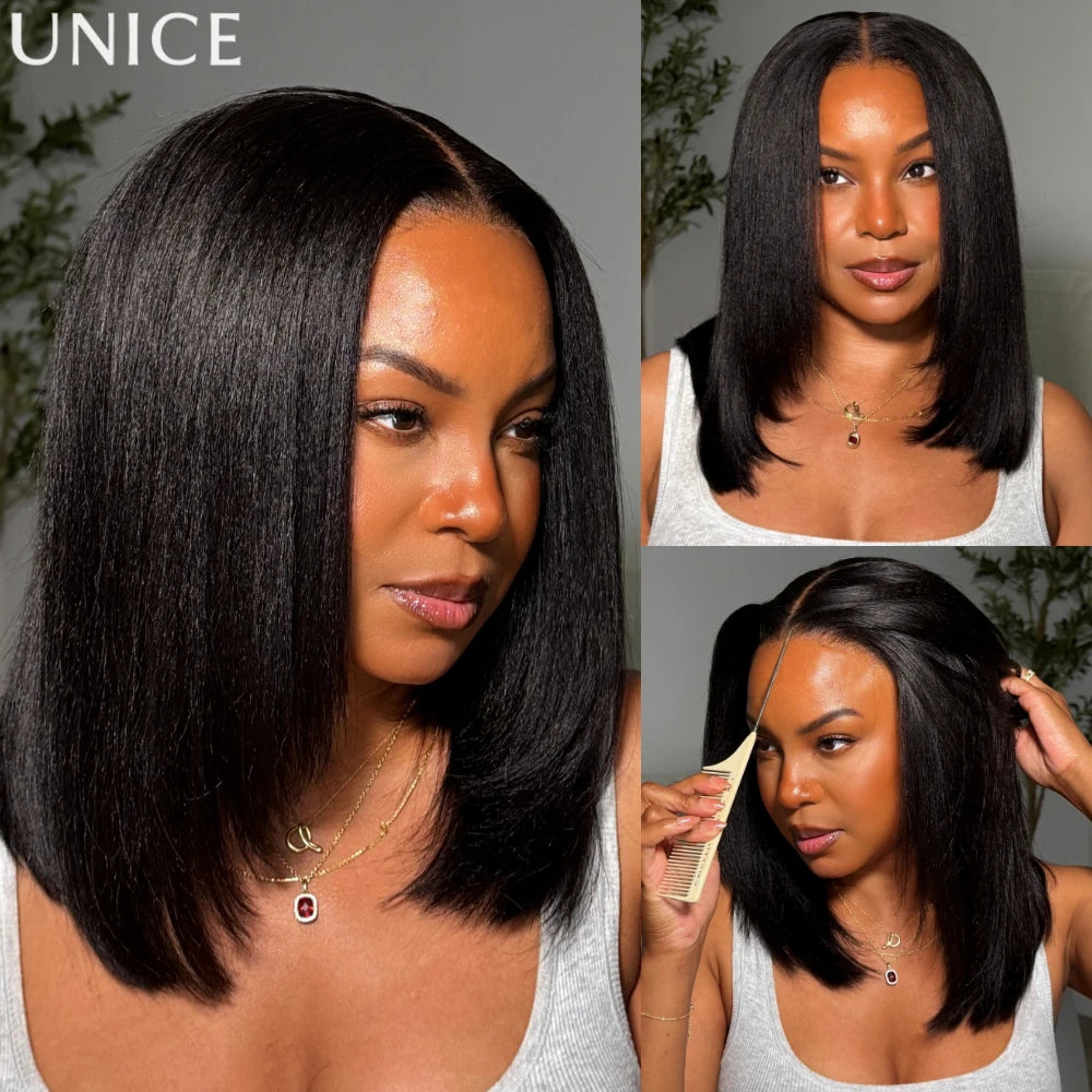 Yaki Straight Bob Wig | 7x5 Glueless Lace | Pre-Layered Side Part | 150% & 180% Density