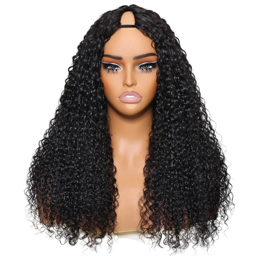 Curly V Part Wig – Glueless Human Hair Wig, No Lace, Beginner Friendly (180% Density)