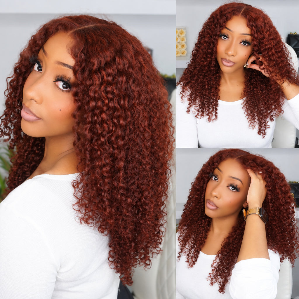 Reddish Brown Curly Human Hair Wig | 7x5 Glueless Bye-Bye Knots Lace Wig