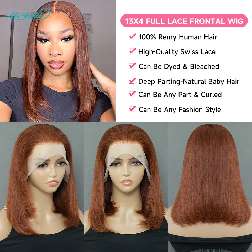 13x4 Lace Front Straight Bob Wig | Chocolate Brown | Human Hair