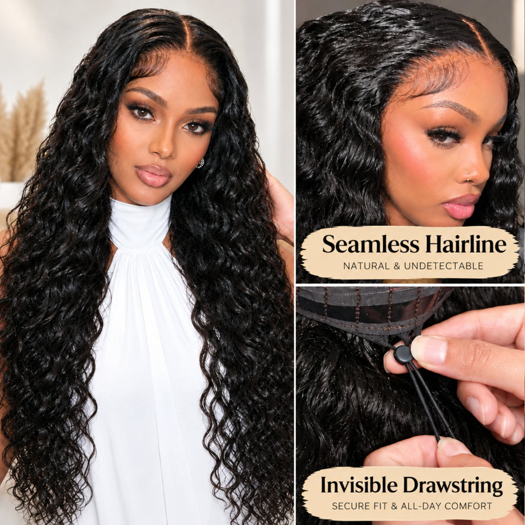 Water Wave Human Hair Wig – Glueless Lace Wig, Ready to Wear (7x5 & 13x4 Lace)