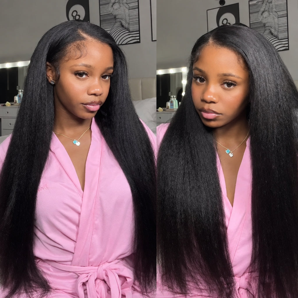 Kinky Straight V Part Wig – Glueless Human Hair, 150% Density