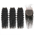 Brazilian Deep Wave 3 Bundles with 4x4 Lace Closure | 100% Remy Human Hair