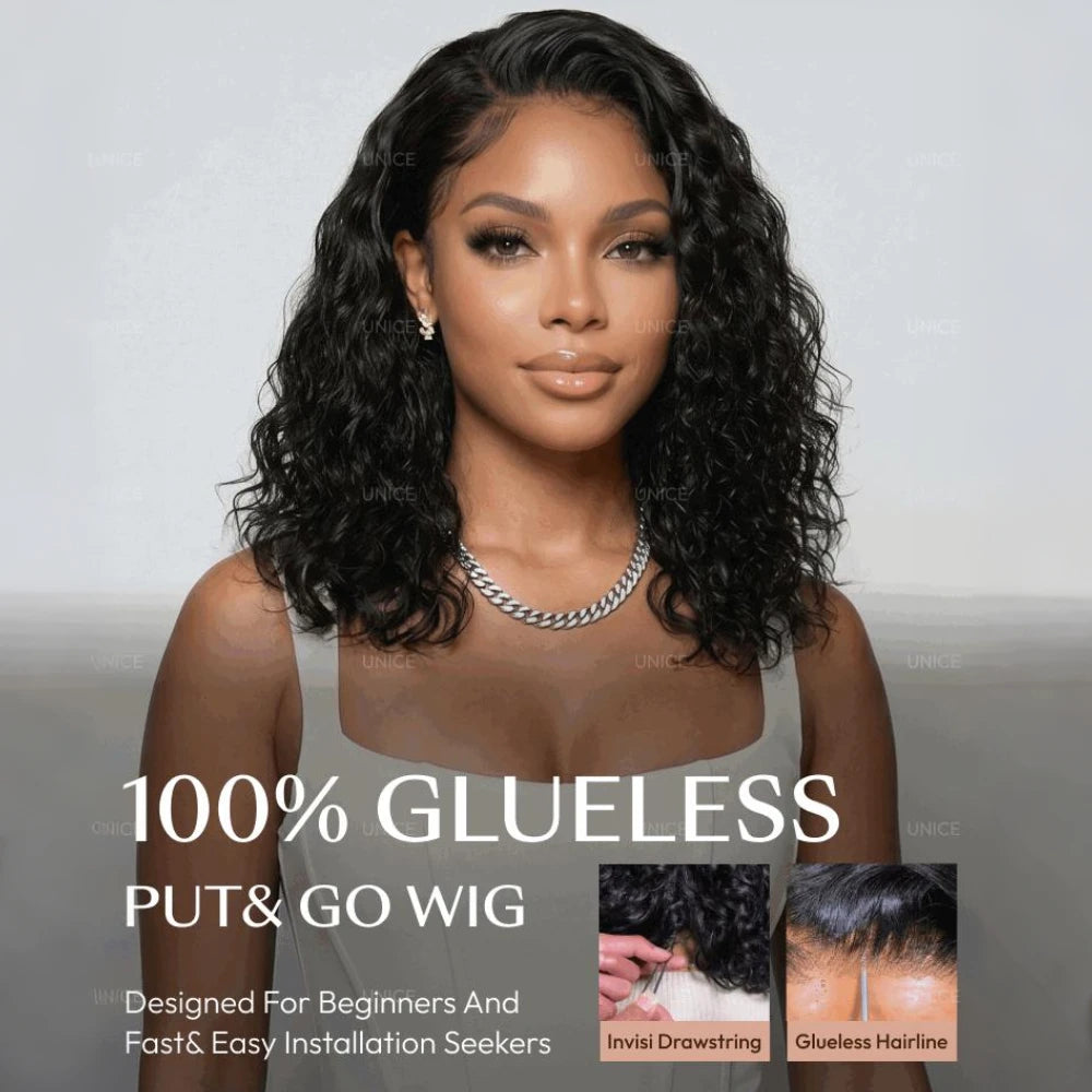 6x4 Lace "C" Side Part Loose Wavy Bob Wig – 220% Density Glueless Human Hair