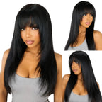 Yaki Straight Human Hair Wig with Bangs | Layered Cut Machine Made Wig