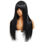 Yaki Straight Human Hair Wig with Bangs | Layered Cut Machine Made Wig