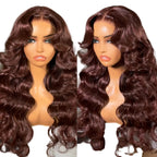 13x4 Lace Chocolate Brown Loose Wave Curtain Bangs Wig – 150% Density Glueless Human Hair
