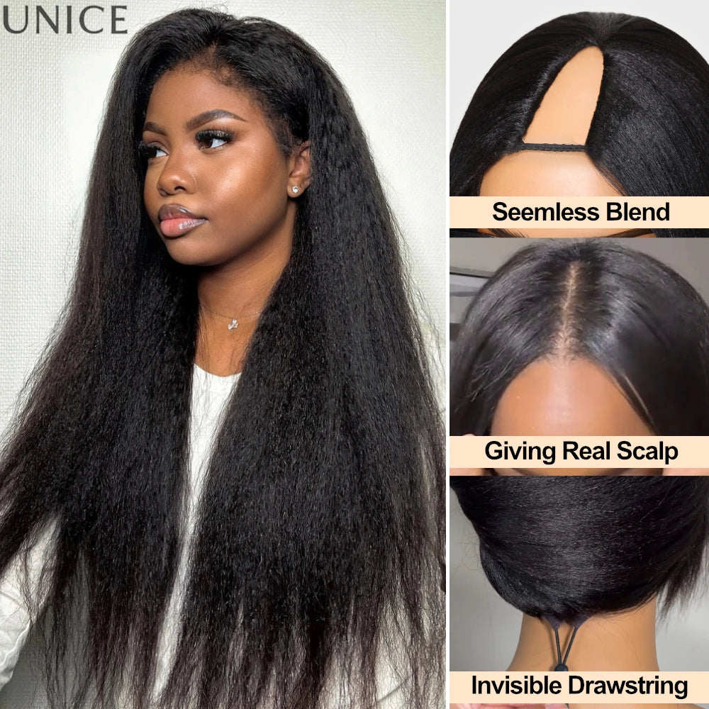 Kinky Straight V Part Wig – Glueless Human Hair, 150% Density