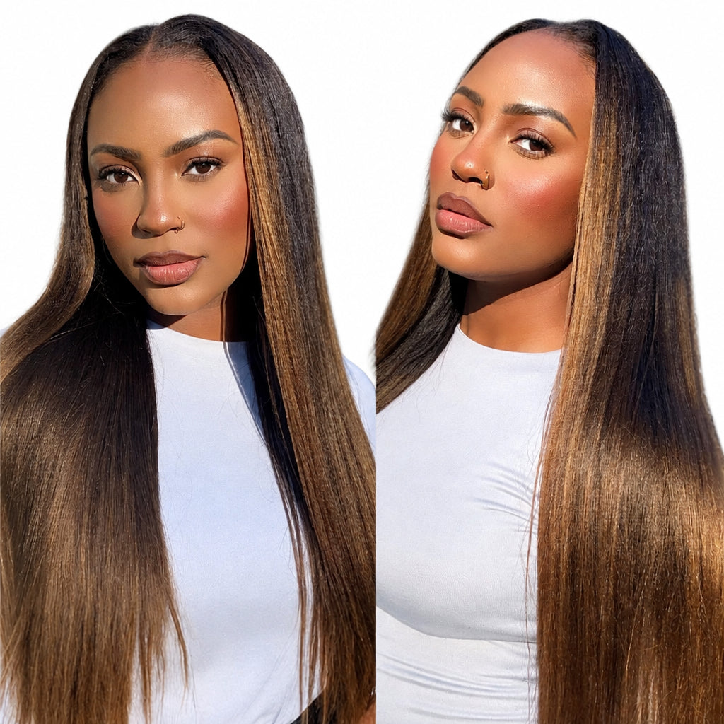 Yaki Straight V Part Wig | Ombre & Natural Color | Glueless Human Hair