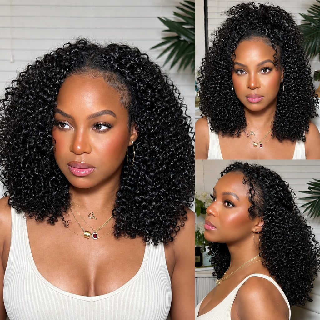 Afro Kinky Curly V Part Wig | 100% Human Remy Hair | No Lace