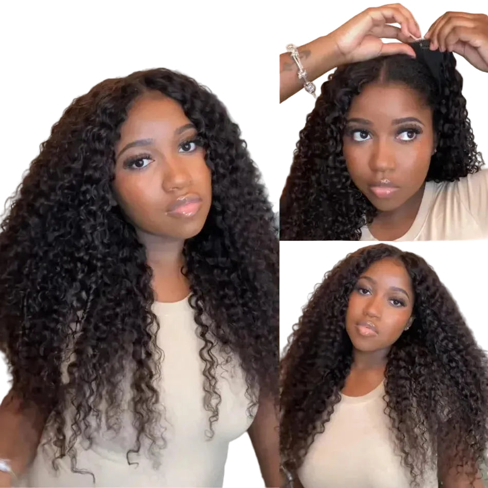 Curly V Part Wig – Glueless Human Hair Wig, No Lace, Beginner Friendly (180% Density)