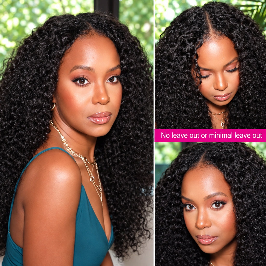 Curly V Part Wig – Glueless Human Hair Wig, No Lace, Beginner Friendly (180% Density)