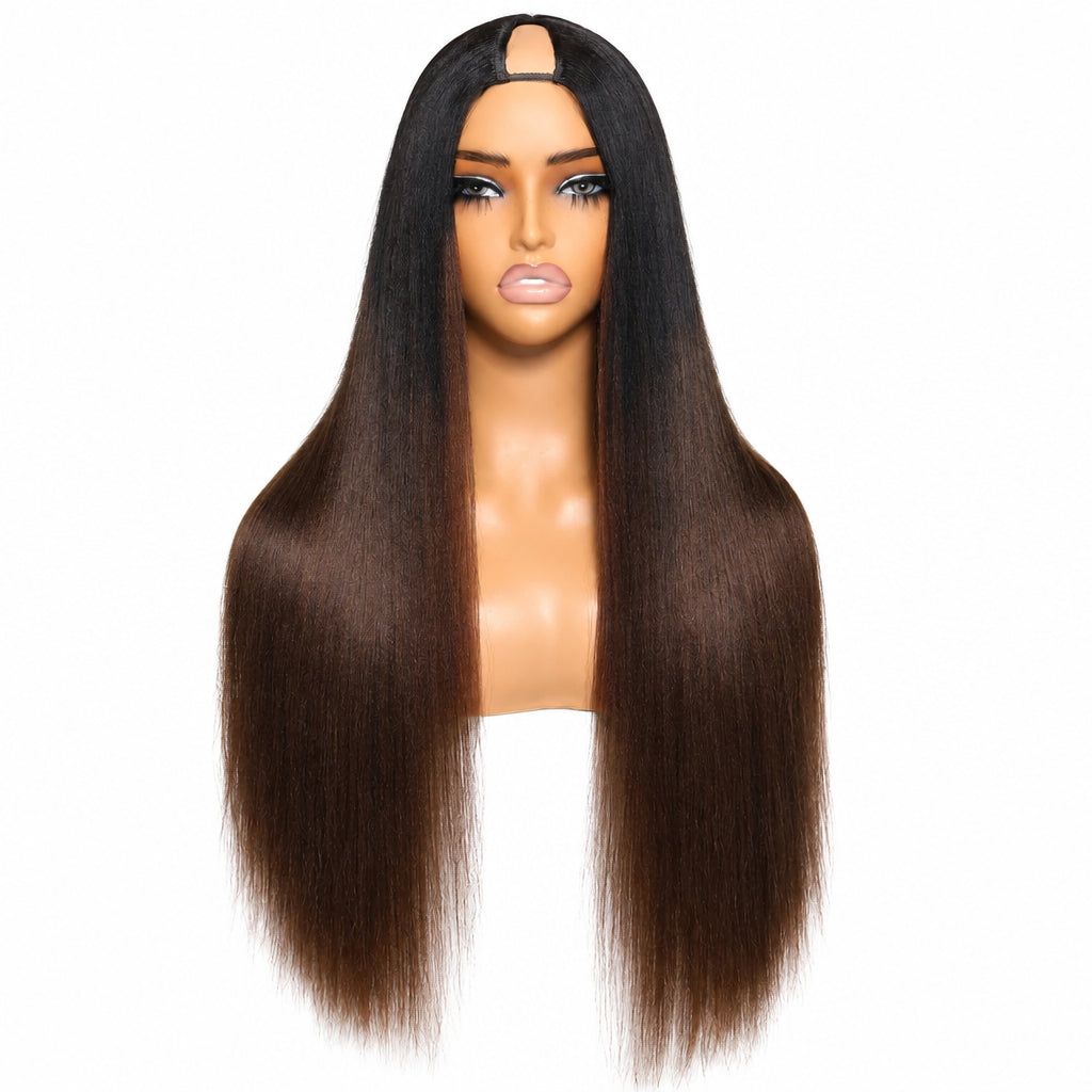 Yaki Straight V Part Wig | Ombre & Natural Color | Glueless Human Hair