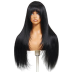 Yaki Straight Human Hair Wig with Bangs | Layered Cut Machine Made Wig