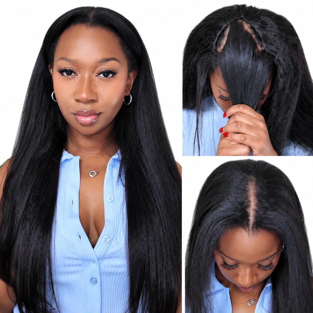 Kinky Straight V Part Wig – Glueless Human Hair, 150% Density
