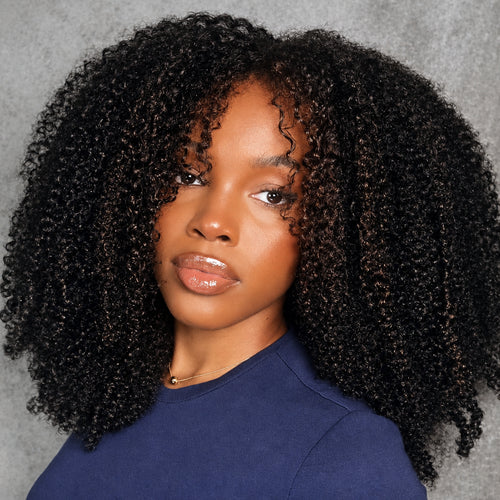 Afro Kinky Curly V Part Wig | 100% Human Remy Hair | No Lace