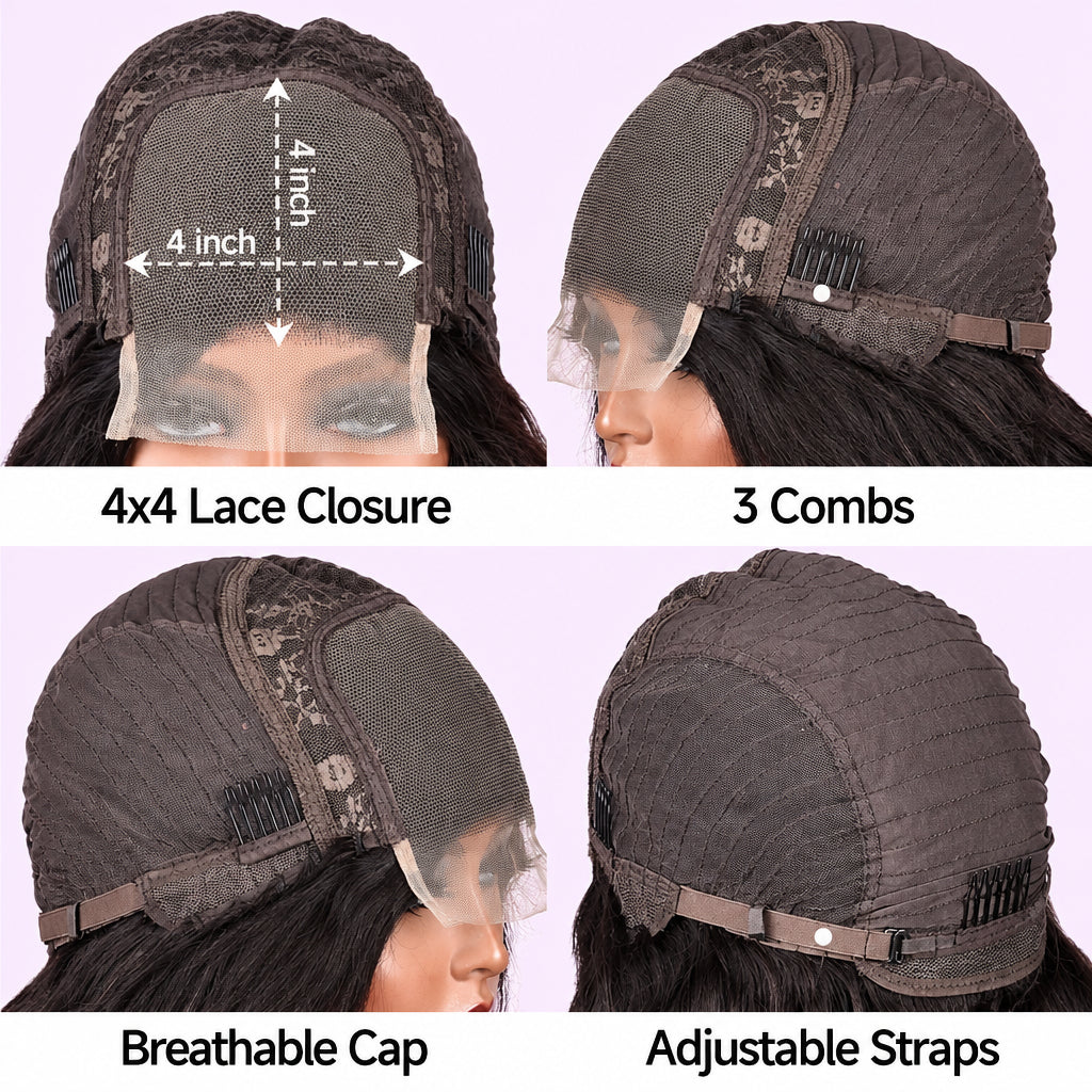 4x4 Body Wave Lace Closure Bob Wig – 100% Human Hair