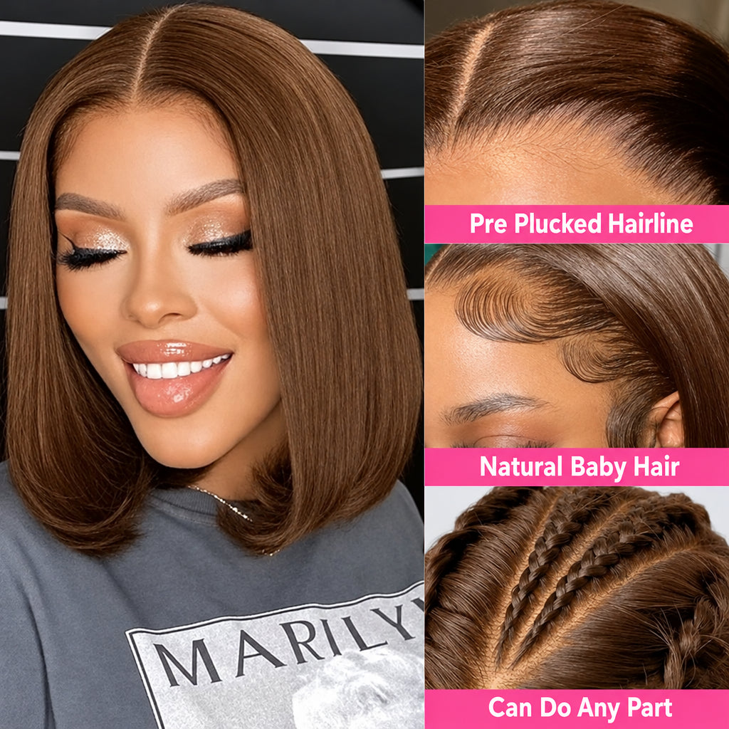 Chocolate Brown Bob Wig | 13x4 Transparent Lace Front | Bone Straight | 100% Remy Human Hair