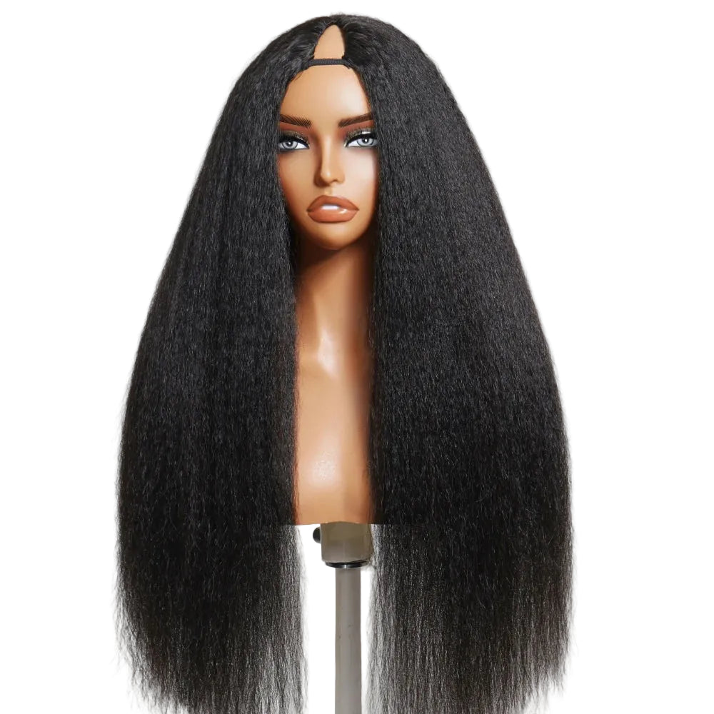 Kinky Straight V Part Wig – Glueless Human Hair, 150% Density