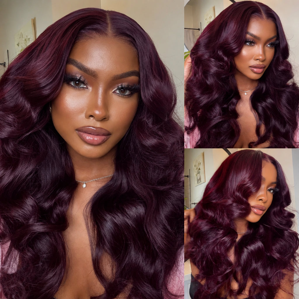 Black Cherry Lace Front Wig – Loose Wave & Water Wave, 13x4 Glueless Human Hair Wig
