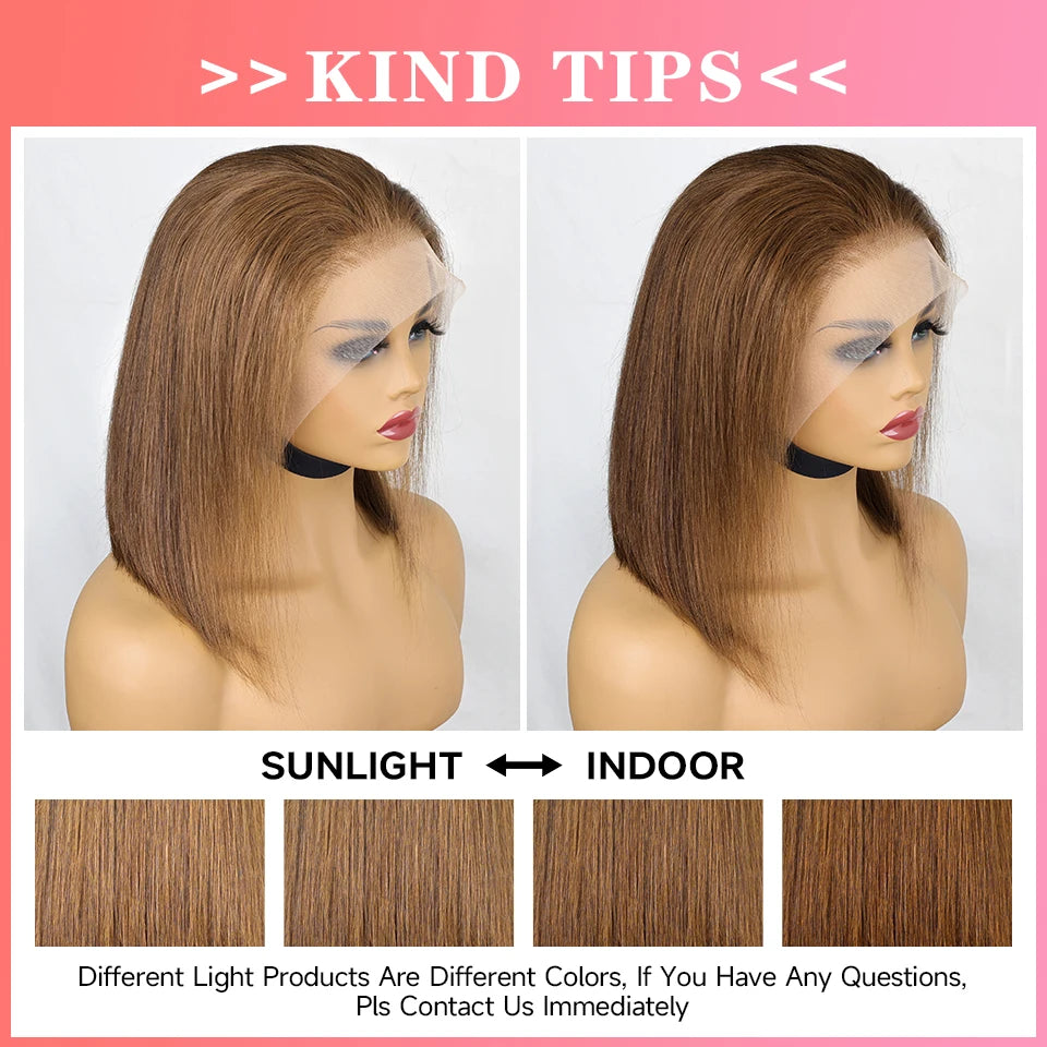 Chocolate Brown Bob Wig | 13x4 Transparent Lace Front | Bone Straight | 100% Remy Human Hair