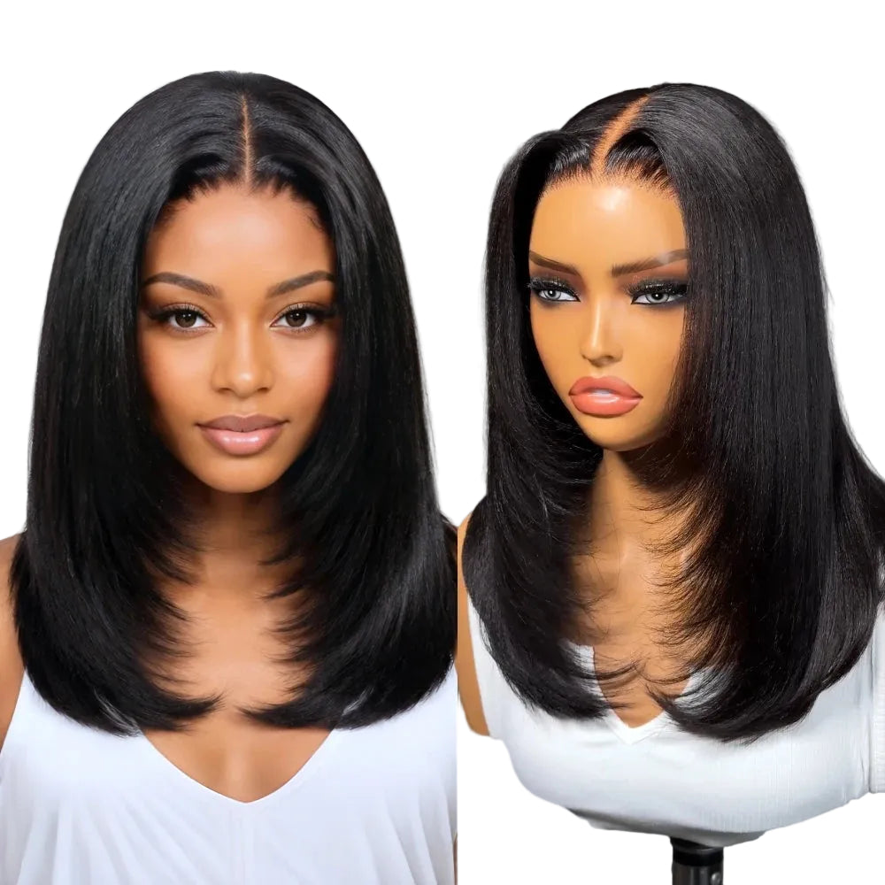 Yaki Straight Bob Wig | 7x5 Glueless Lace | Pre-Layered Side Part | 150% & 180% Density