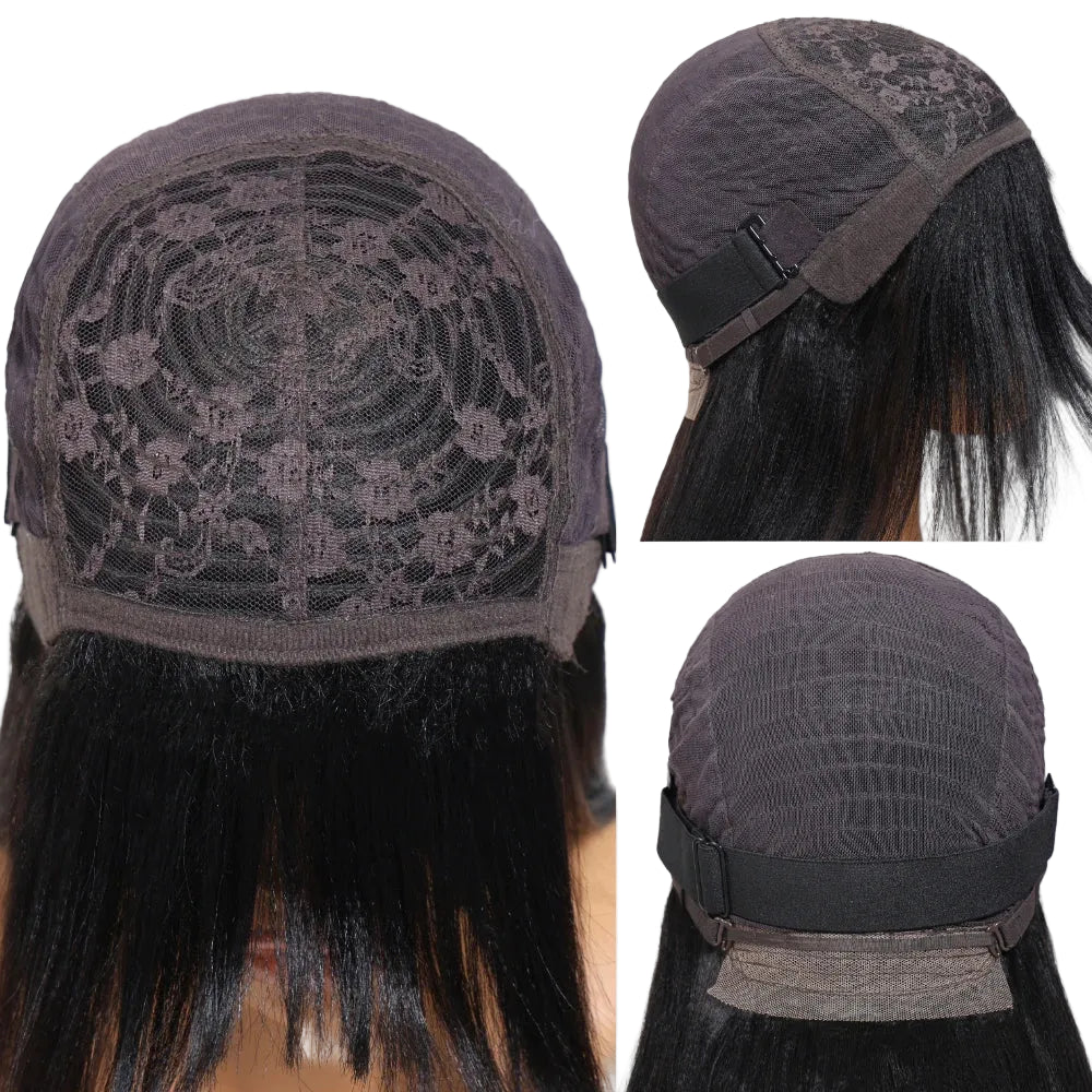 Yaki Straight Human Hair Wig with Bangs | Layered Cut Machine Made Wig