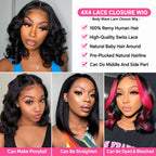 4x4 Body Wave Lace Closure Bob Wig – 100% Human Hair