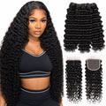 Brazilian Deep Wave 3 Bundles with 4x4 Lace Closure | 100% Remy Human Hair