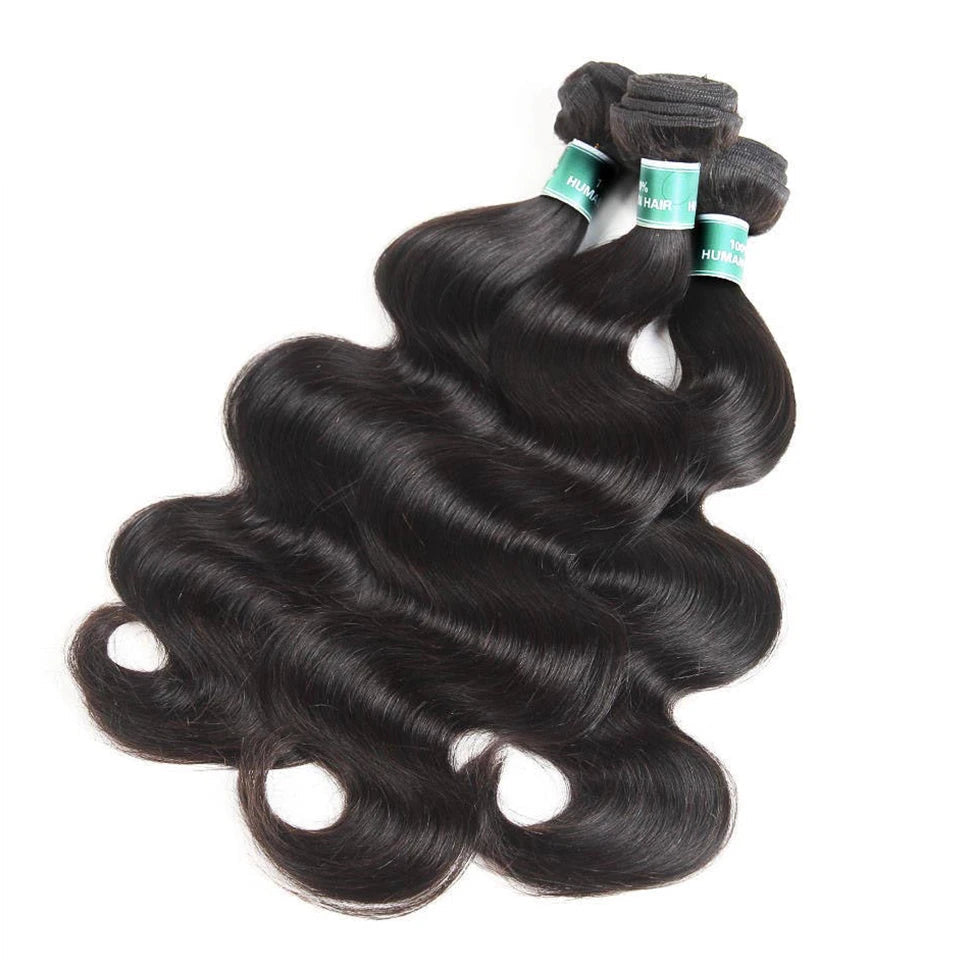 Body Wave Hair Bundles with 13x4 Frontal – 3 Bundles + Transparent Lace, 100% Remy Human Hair