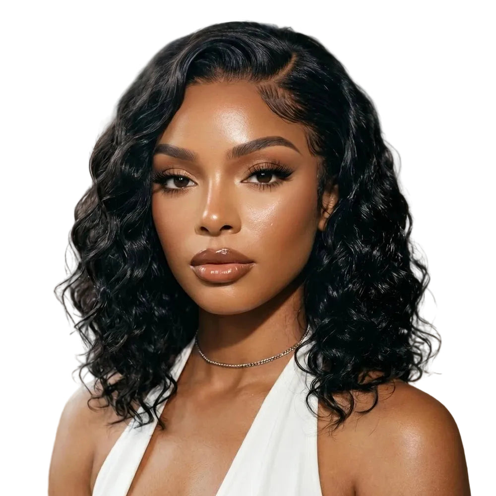 6x4 Lace "C" Side Part Loose Wavy Bob Wig – 220% Density Glueless Human Hair