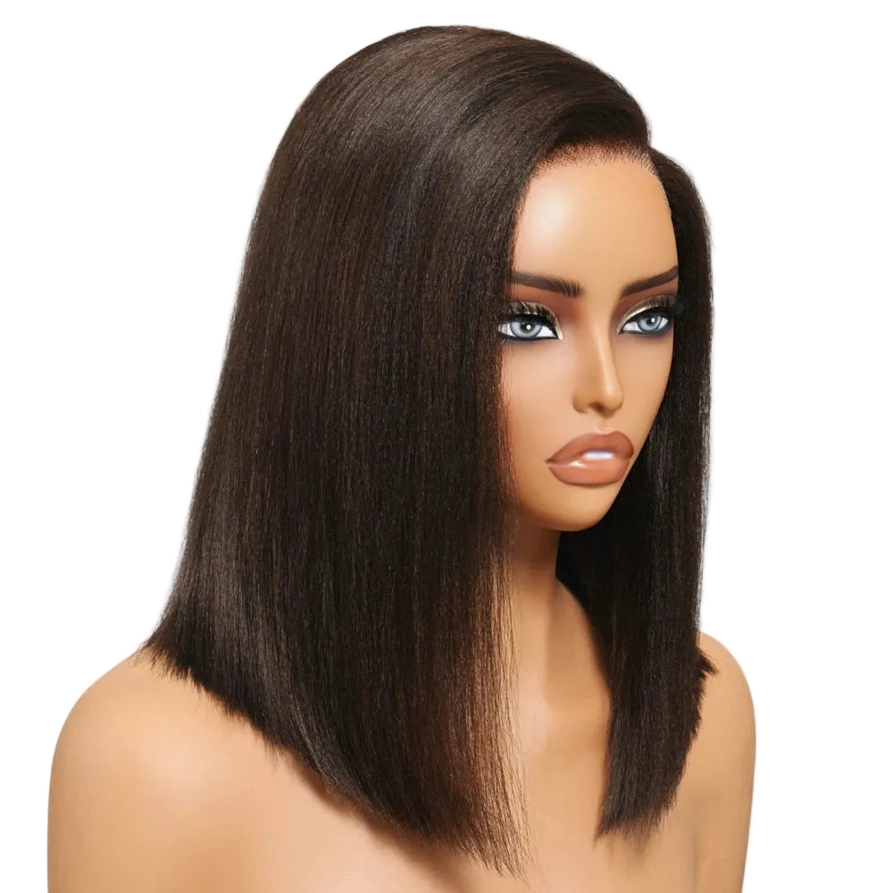7x5 Lace Yaki Straight Blunt Cut Bob Wig | Dark Chocolate Brown | Glueless Human Hair