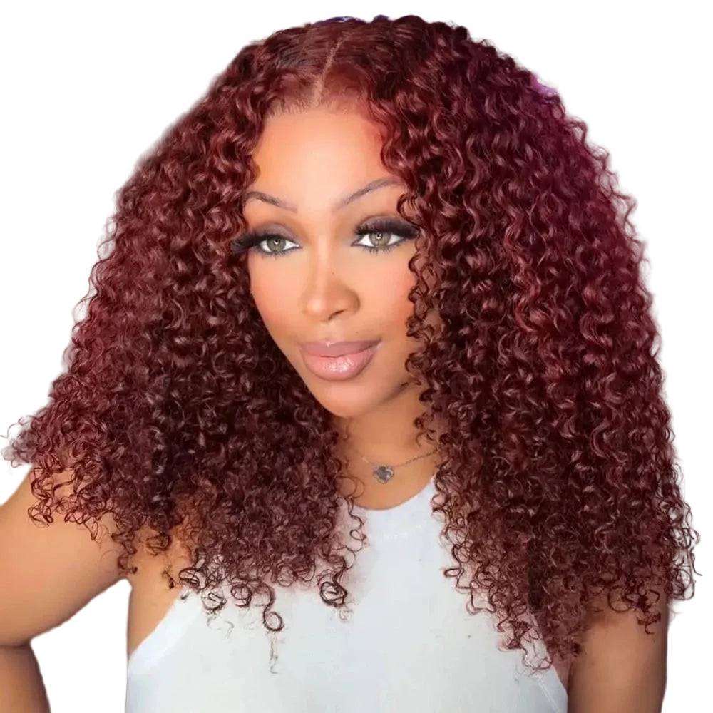 Reddish Brown Curly Human Hair Wig | 7x5 Glueless Bye-Bye Knots Lace Wig