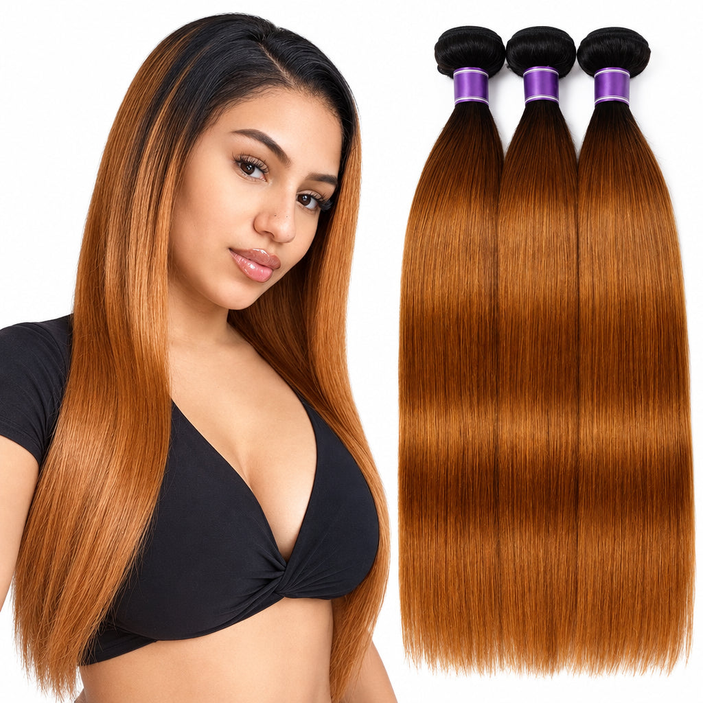 #30 Auburn Straight Human Hair Bundles | 1B30 Ombre Option | 1/3/4 Pack | 100g | Sew-In Weave
